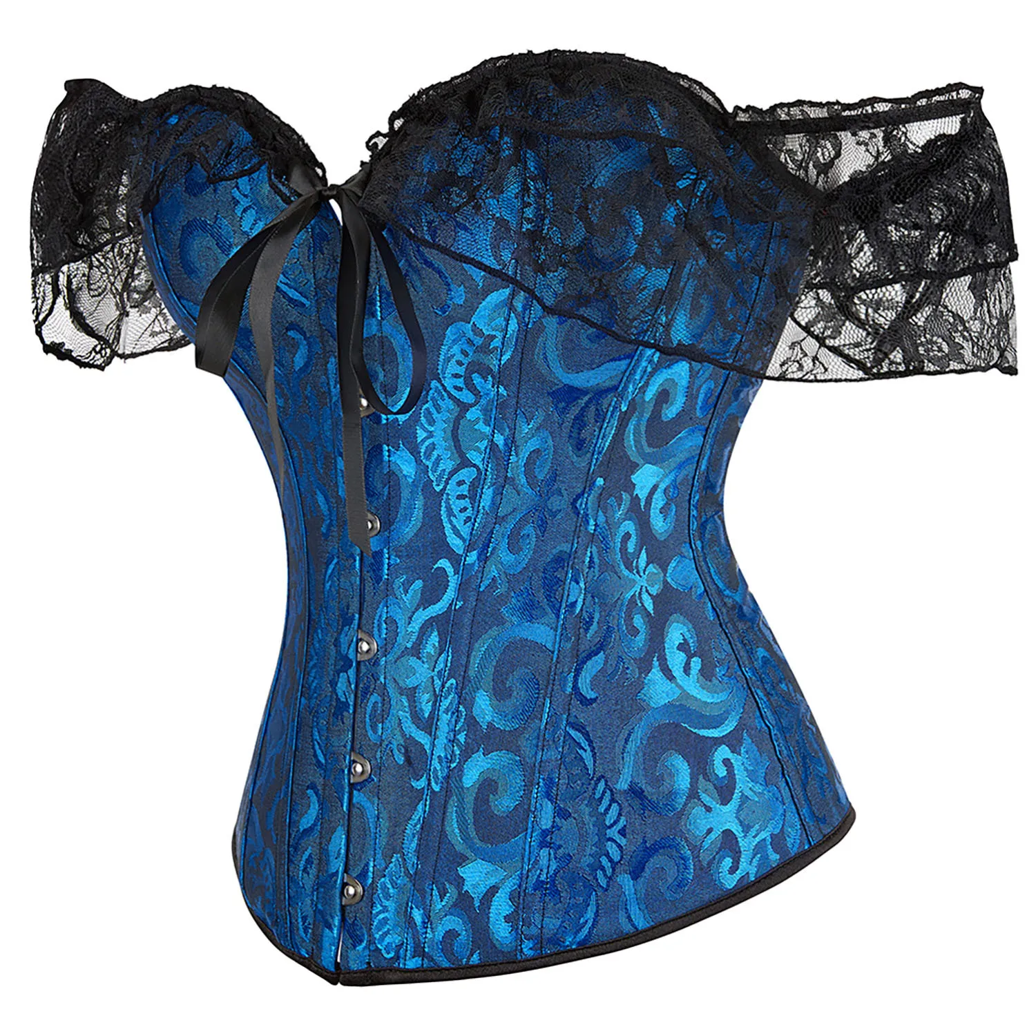 Damen Rüschen-Korsett-Top Spitzen-Bustier Schulterfreies Oberteil mit Stahlbügel Verstellbar Vintage Mode Sexy Dessous Übergröße – Detail 13