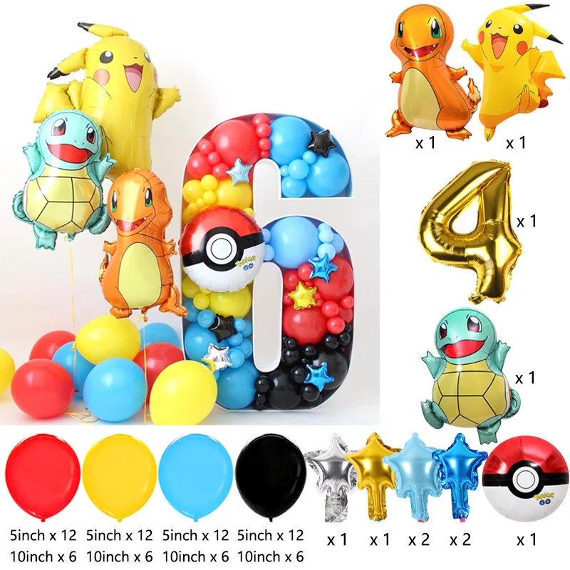 Cartoon Pikachu Themen-Folienballons Set Latexballons Kindergeburtstag Partydekoration Zahlenballons Zubehör Geschenke – Detail 24