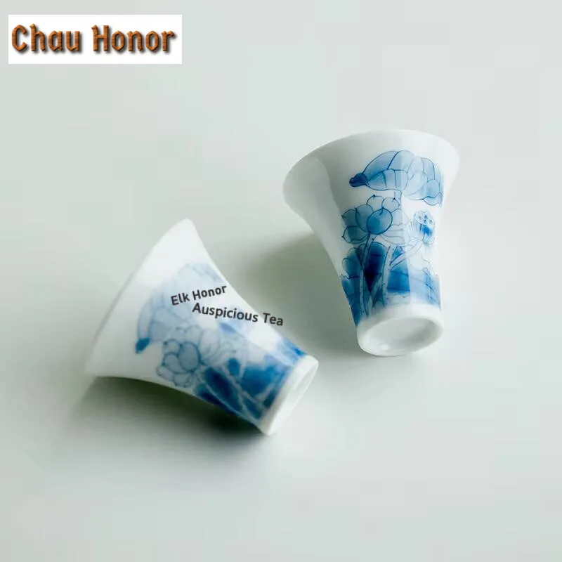 2pc/Set Pure Hand-painted Lotus Ceramic Tea Cup Underglaze Color Flower Master Cup Porcelain Drinking Teacup Kung Fu Teaset 30ml