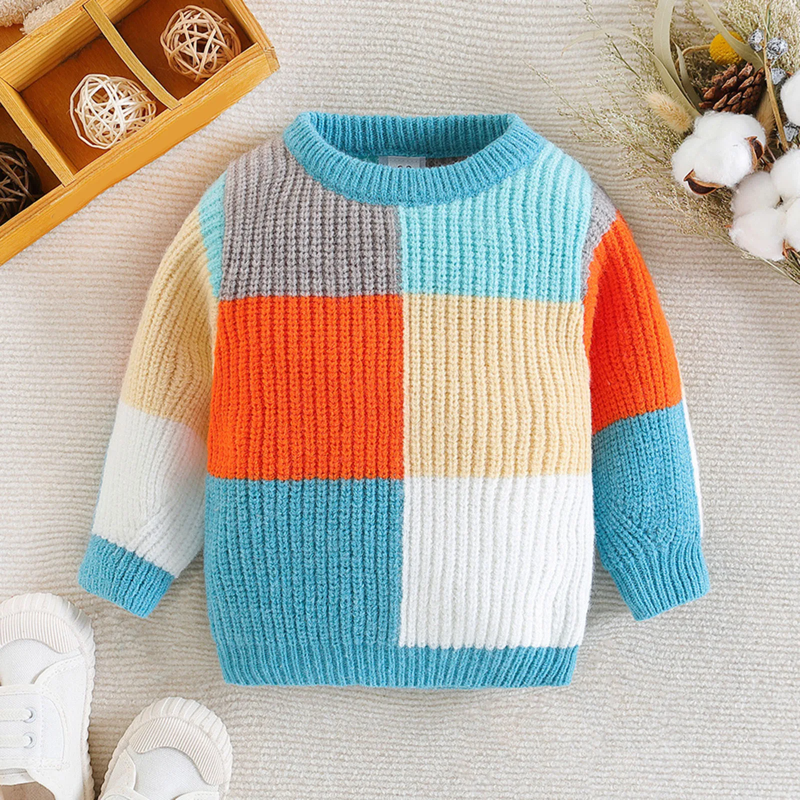 

Autumn Loose Baby Boys Girls Knitted Sweater Winter Cute Color Thick Cotton Long Sleeve Casual Children Pullover Sweatshirts New
