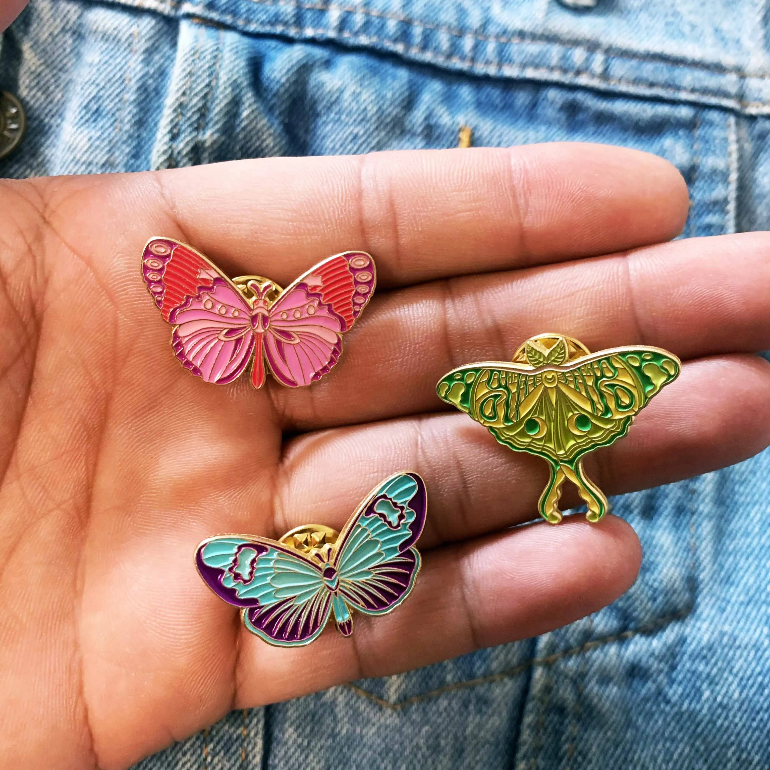 Butterfly Pins, Butterfly Brooches, Moth Pins, Enamel Butterfly Pin, Moon  Floral Butterfly Pin 