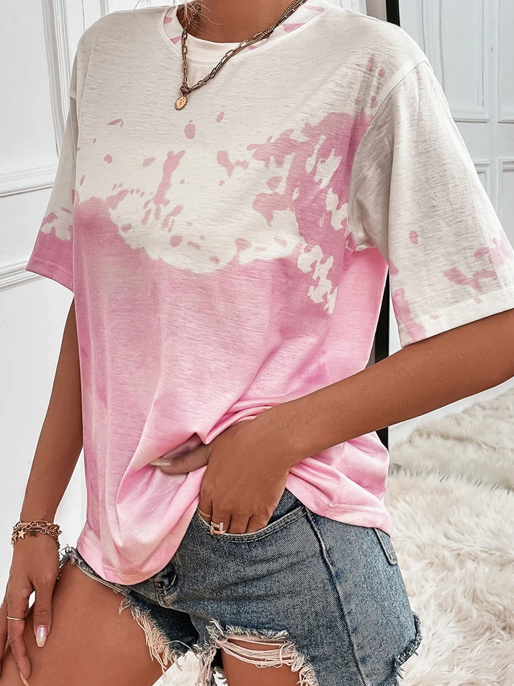 

Cherry Invasion Summer Women Short Sleeve T-shirts Girl Tie-dye O-neck Harajuku Streetwear Tops Tees