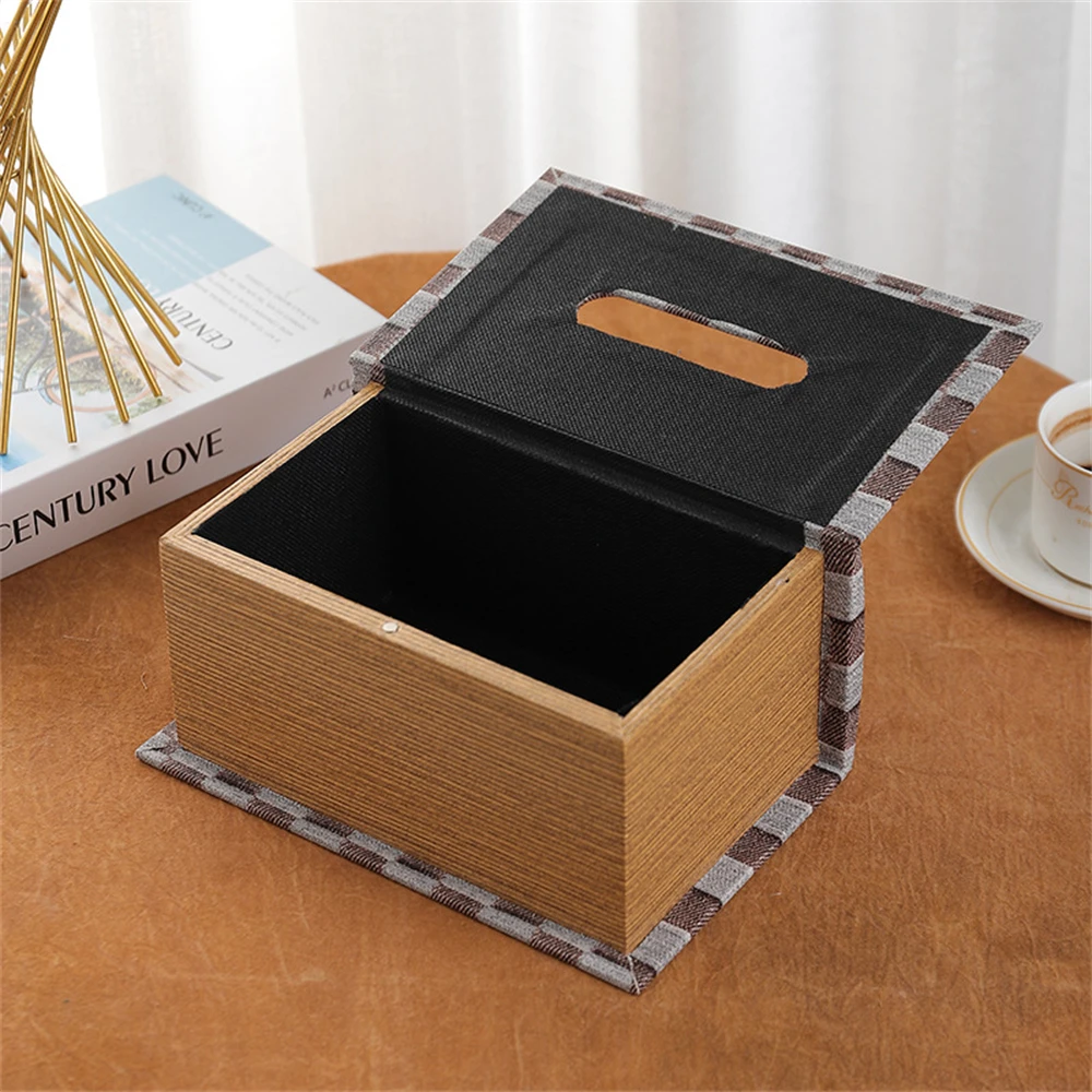 Retro European Simulation Book Tissue Box Wooden Coffee Table Napkin Storage Box Living Room Decoration Leather Tissue Organizer 6