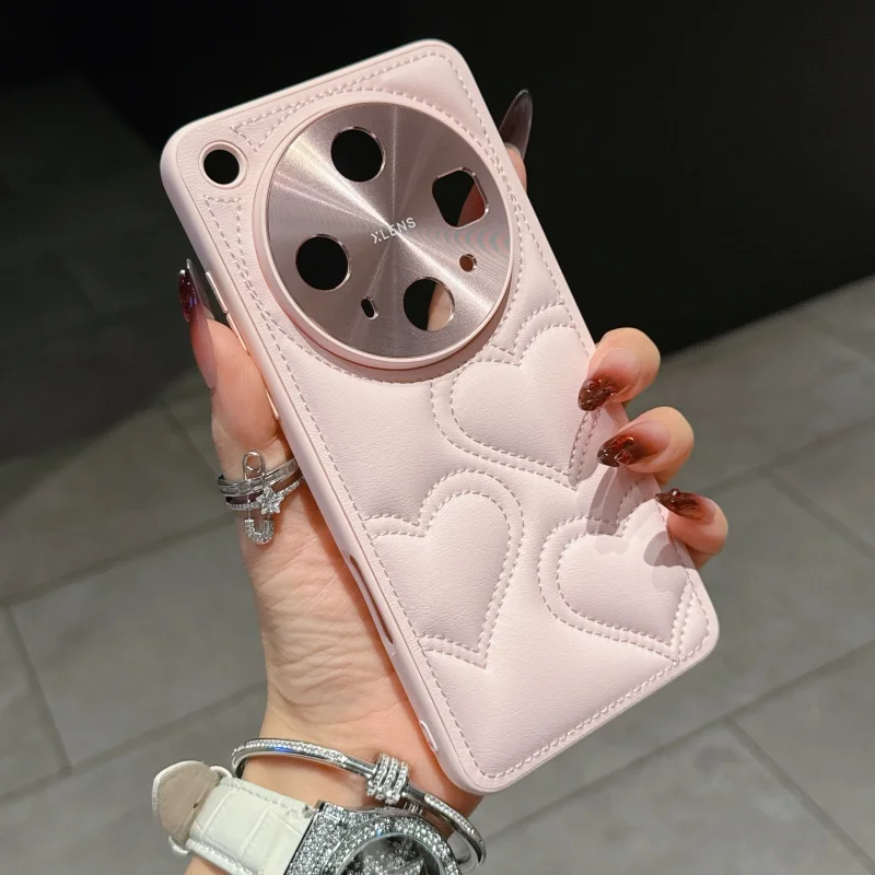 Kawaii Love Heart Leather Skin Case with Full Camera Lens Protection