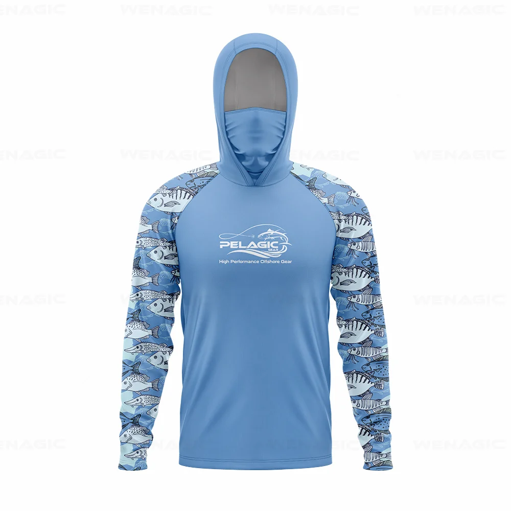 pelagic gear Men Hood Fishing Shirt long sleeve Fishing clothing fishing t shirt uv protection fishing shirt Apparel