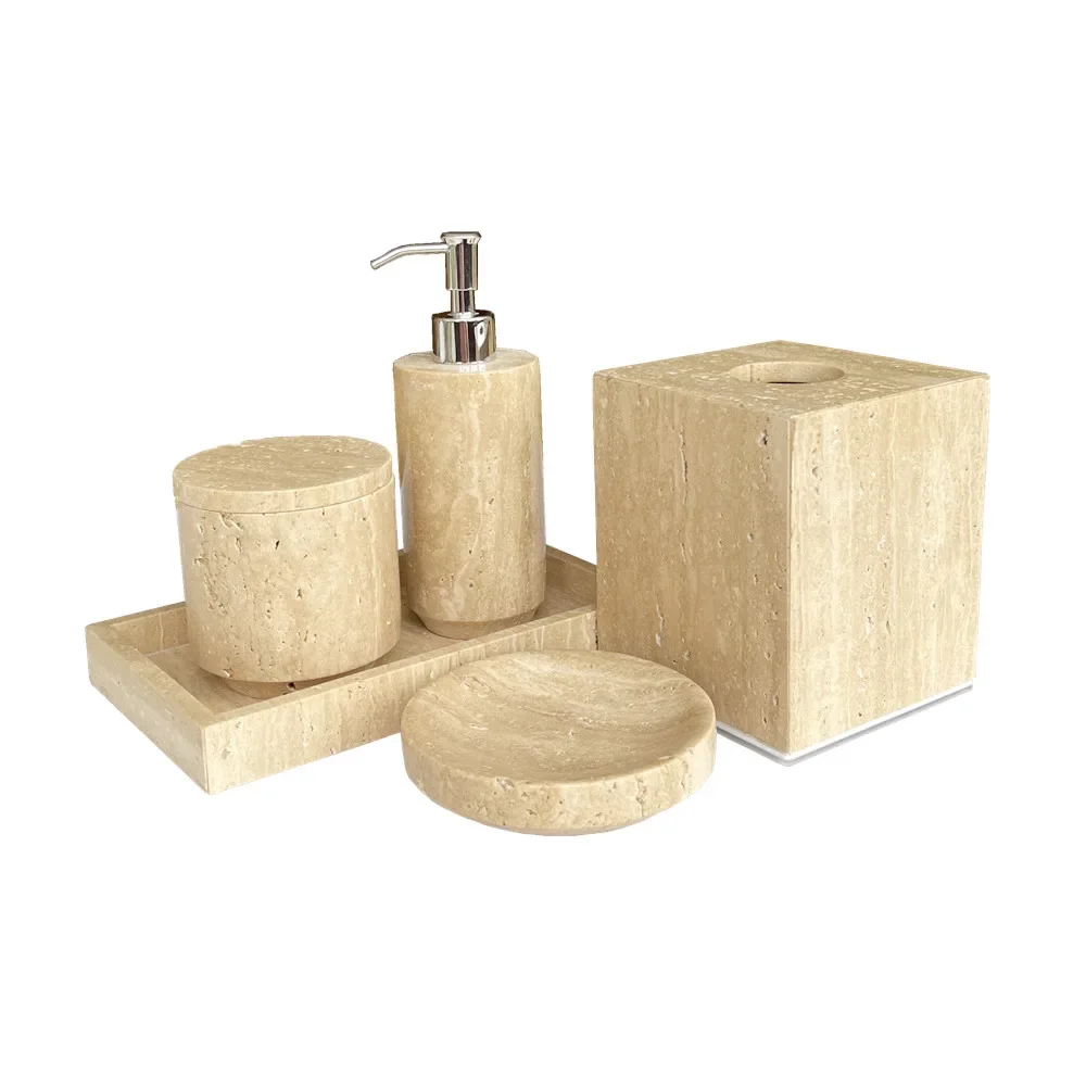 Handmade 30x20x3CM Natural Marble Yellow Travertine Rectangle Luxury Vanity Tray Stone Organizer