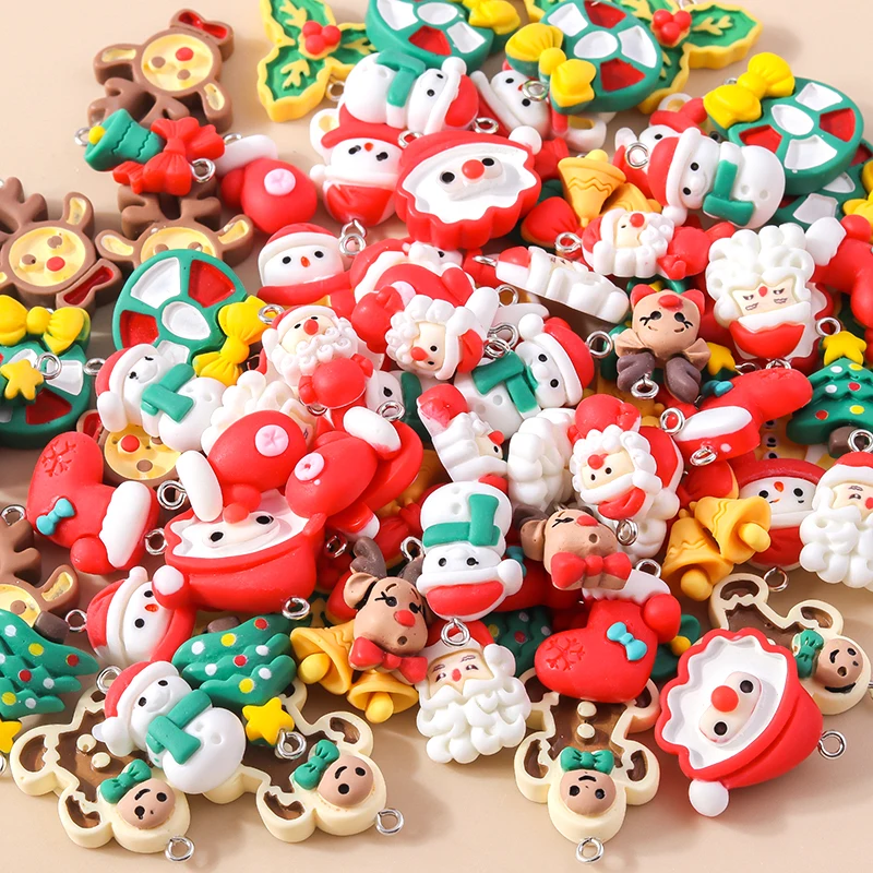 Leslie 10 Stück Harz-Cabochons mit Weihnachtsmotiven: Hirsch, Glocke, Lebkuchenmann, Schneemann, Weihnachtsmann-Anhänger für DIY-Schmuckherstellung und Basteln – Detail 27