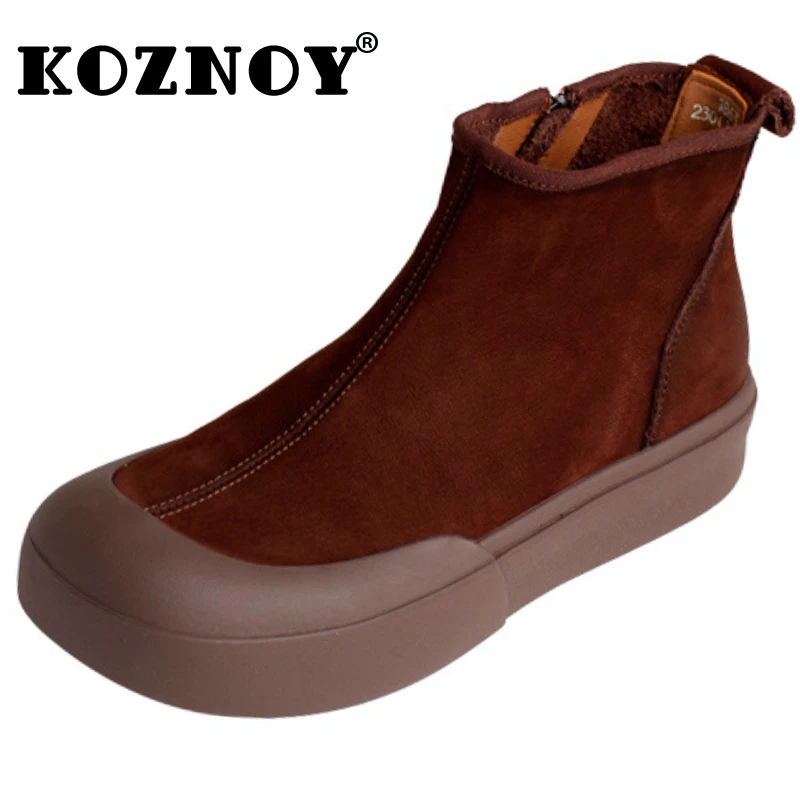

Koznoy 3.5cm Platform Cow Suede Genuine Leather Spring Moccasins Autumn Ethnic Flats Ladies Ankle Boots Retro Comfy Women Shoes