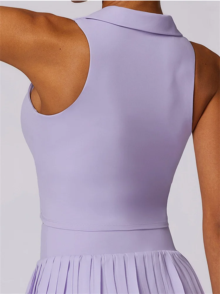 Sport Tank Top Nude Tight Turn Down Collar Polo Shirt Tennis Clothes Women's Sleeveless Running Fitness Training Badminton Wear