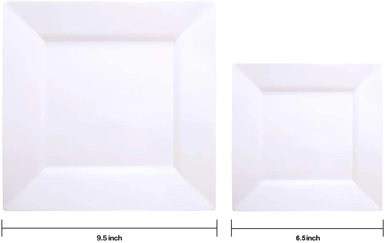 Plastic Disposable Plates Square Hard Plastic Dinner Salad Dessert Plate for Party/Wedding