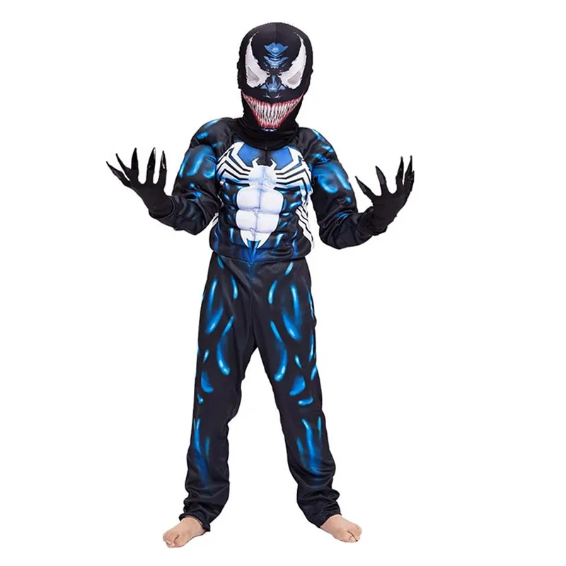 Kids Black Venom Spider Jumpsuit Movie Superhero Character Cosplay Muscle  Suit Peter Parker Dress Up Costume Boys Halloween Game