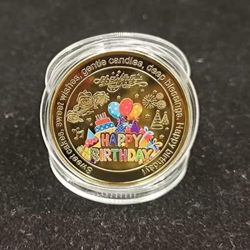 

Happy birthday commemorative medal, Russian love coin, fun gift for friends, colorful cake commemorative coin