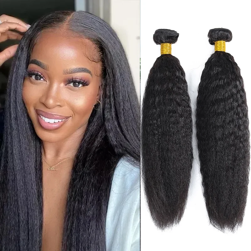100% Human Hair Kinky Straight Bundles 1/3/4 PCS Human Hair Bundles 8-30" Remy Extensions Peruvian Weave Natur