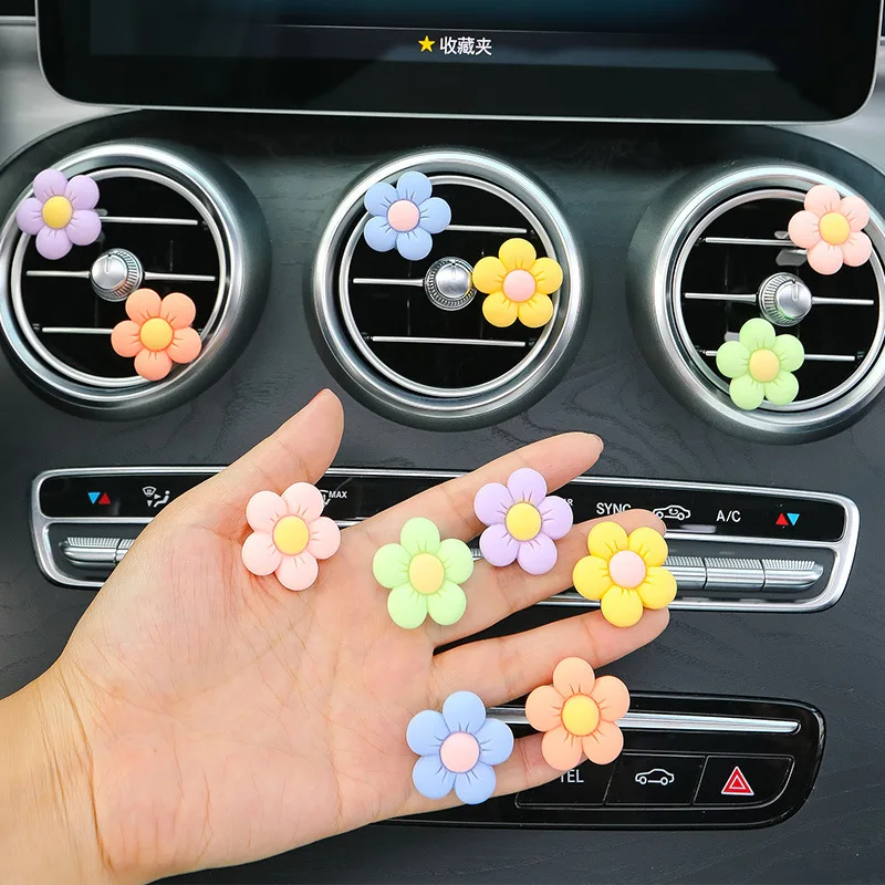 Car Decoration Accessories 6Pcs/Set Flower Car Outlet Vent Clip Small Daisy Air Conditioning Clip Car Interior Decoration Gift for Girl