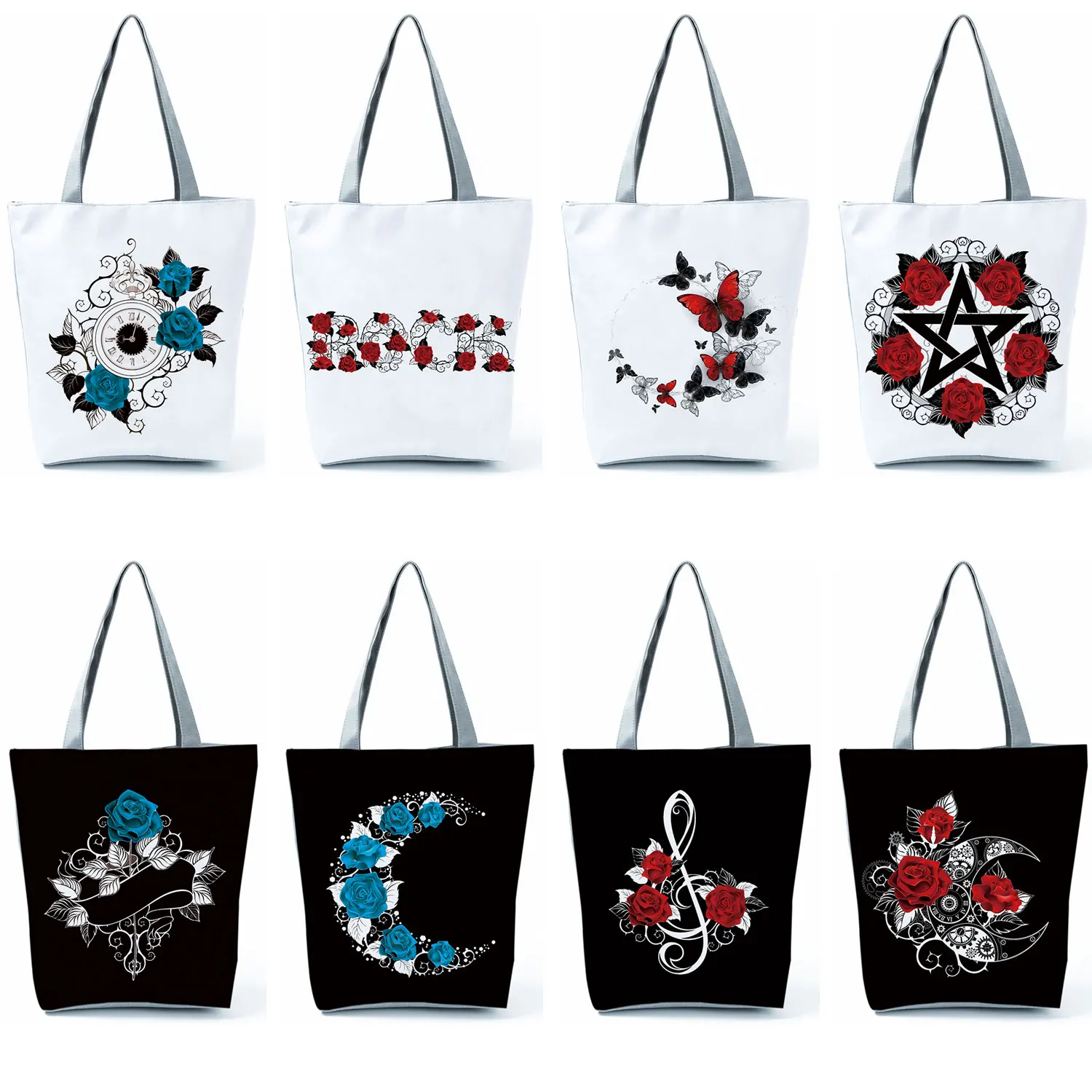 

Ladies Graphic Shoulder Bag Casual Shopping Bag Female New Red Rose Musical Note Print Tote Fashion Floral Women Black Handbags
