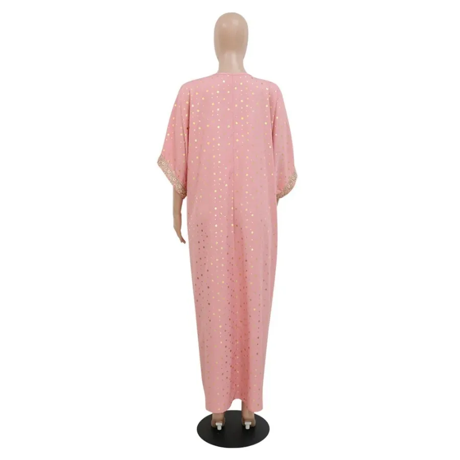 Dubai Muslim Woman Dress Polka Dot Print V-Neck Elegant Long Dresses Islamic Robes Abaya Turkey Ramadan Evening Kaftan Jalabiya