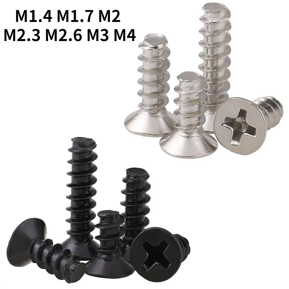 M1.4-M4 Phillips Countersunk Flat Tail Self Tapping Screws Flat Head Self-tapping Flat Tail Bolts Nickel-plated,、Black