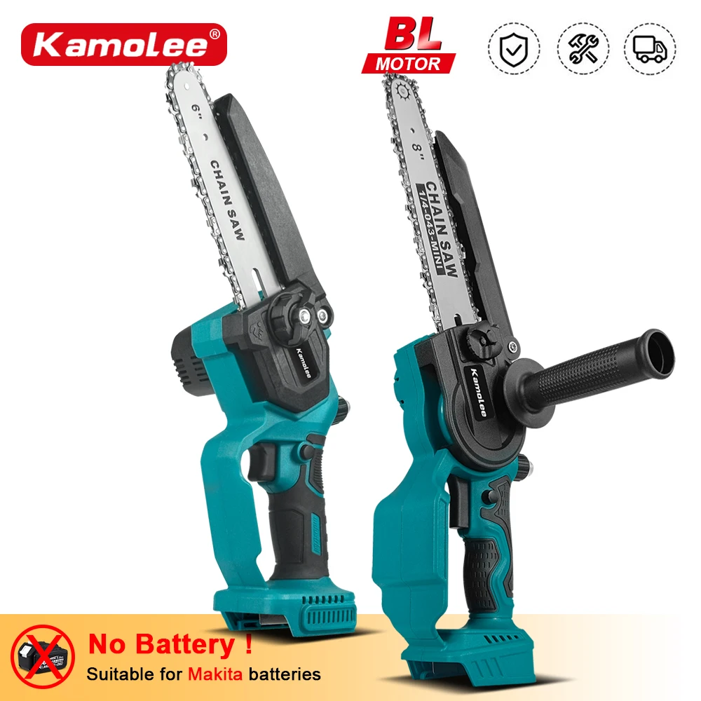 KAMOLEE Mini Electric Chain Saw 6 Inch 8 Inch, Brushless Rechargeable Pruning Wood Cutter Garden Power Tools