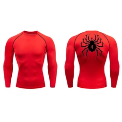 Spider Print Men's Quick Dry Compression Sports Shirt - S (Red Long Sleeve)