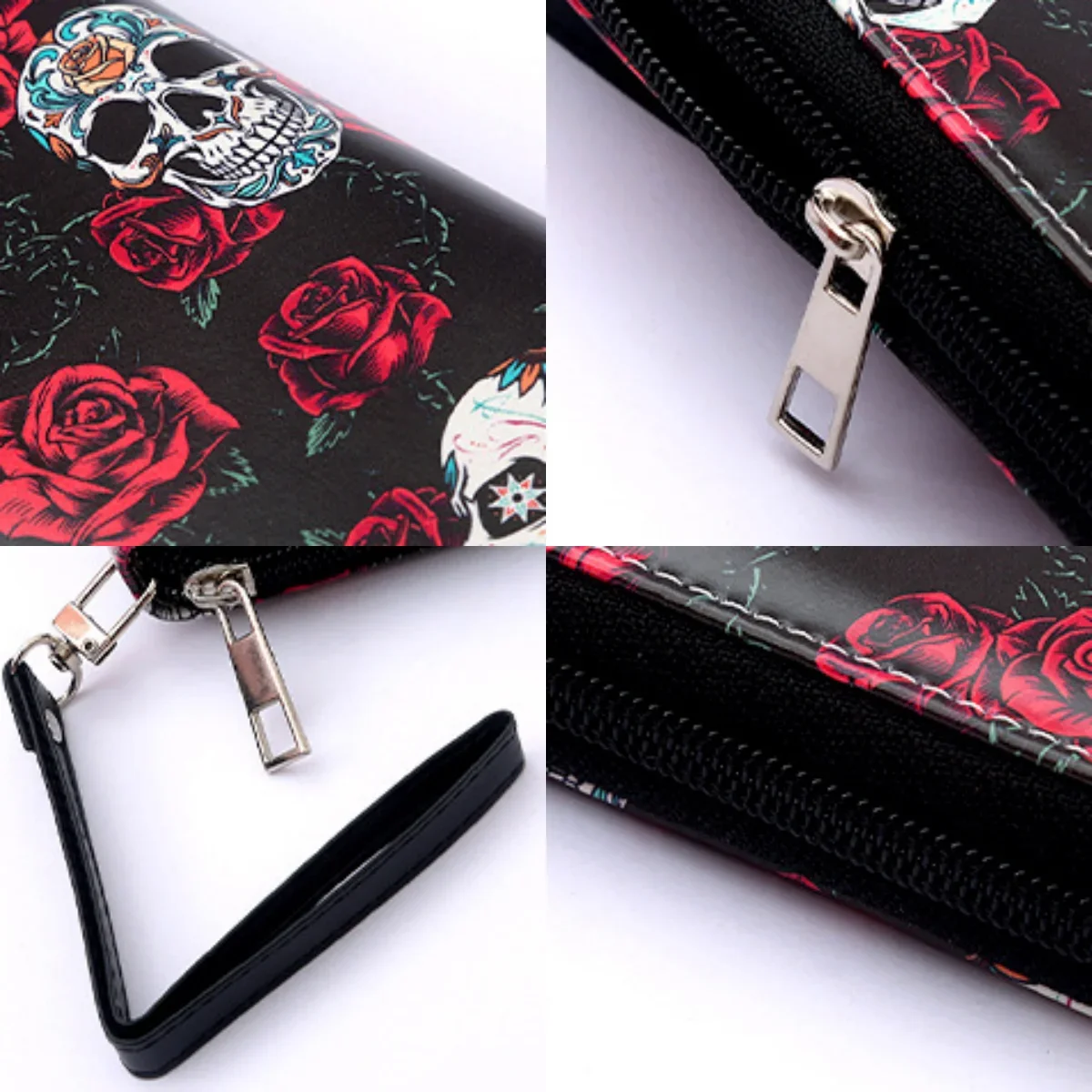 Wallet Color Rose Skull Long Wallet, Retro Skull Print Women's Clutch, Zipper Position Randomly 3