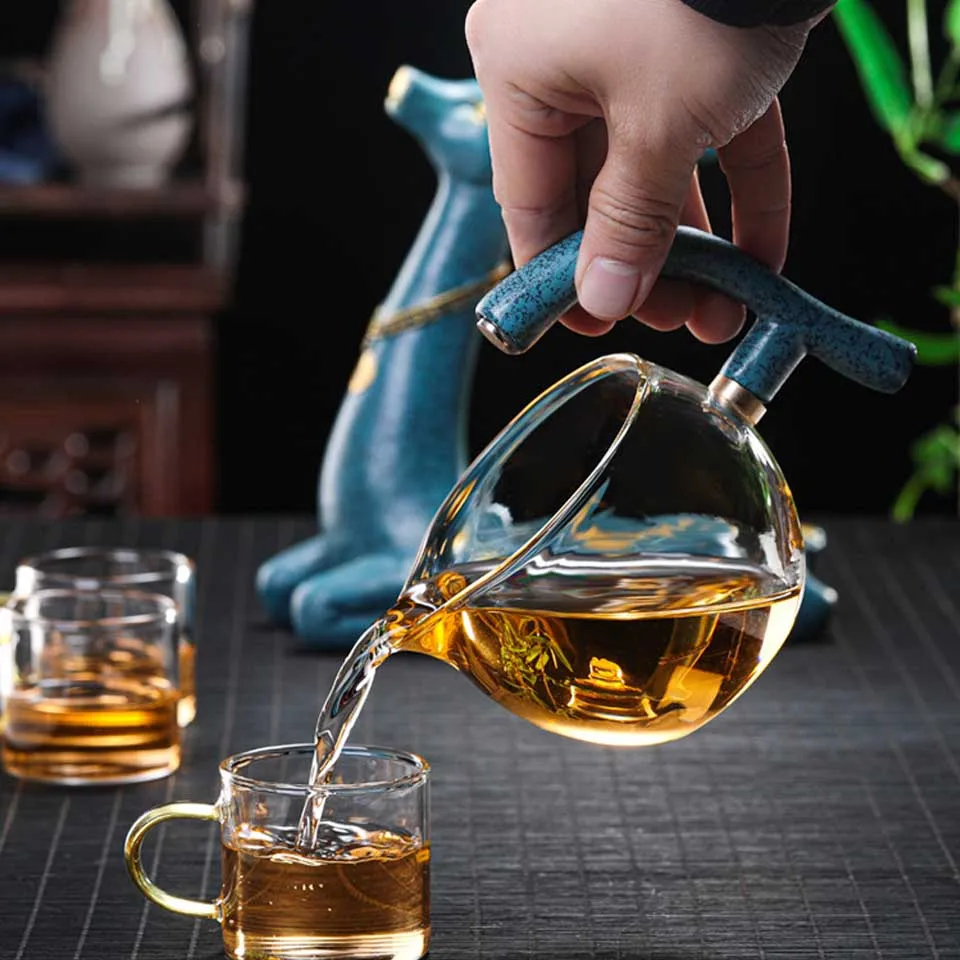 תה זכוכית טפוט מגנט מגנטי סיבוב כיסוי קערה מים תה קפה o'oyong כלי תה סיני infuser teapot מלא אוטומטית