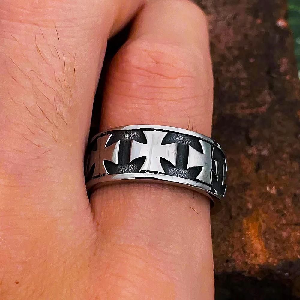 Vintage Iron Cross Rings For Men Women Punk 316L Stainless