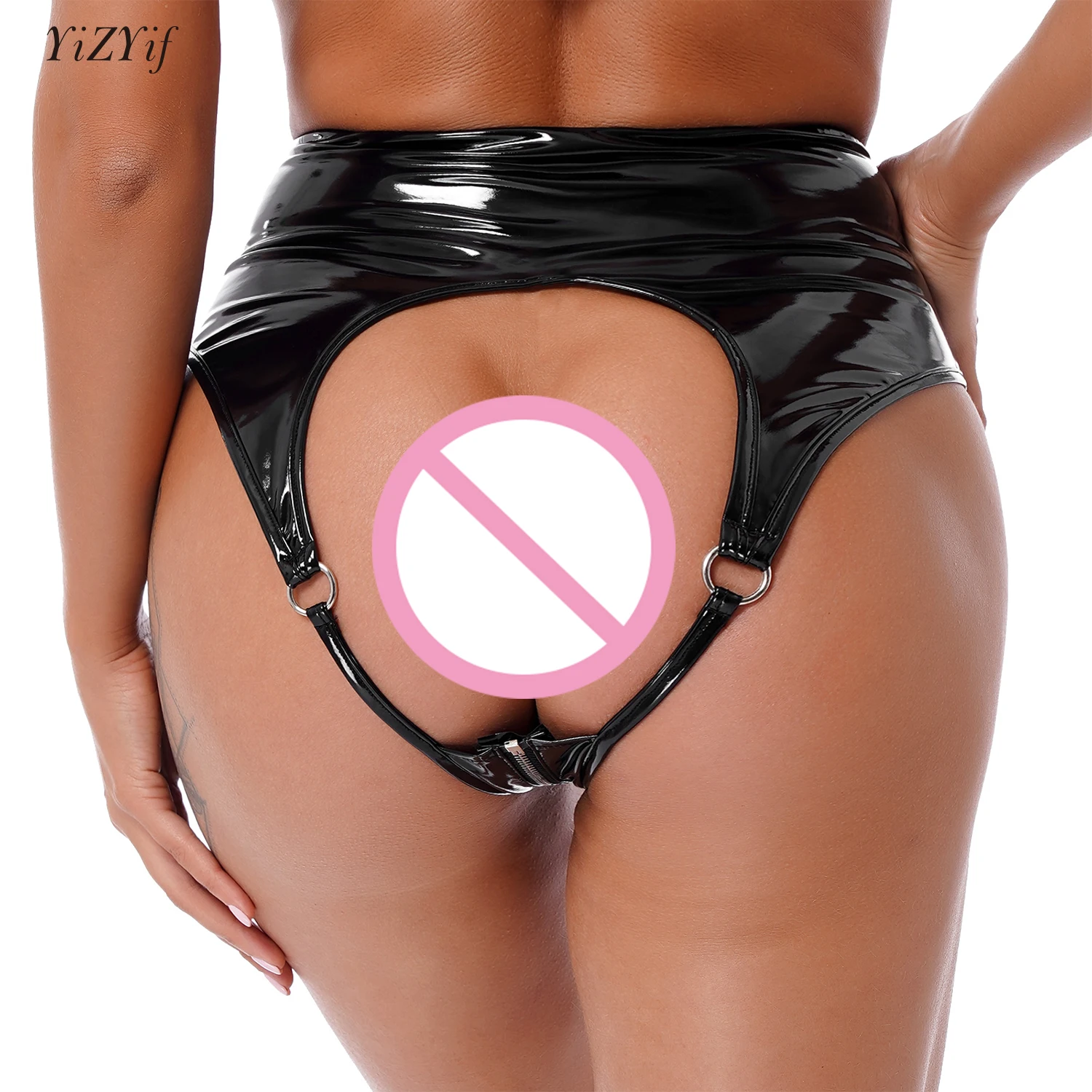 

Womens Erotic Open Butt Briefs Wetlook Patent Leather High Waist Zipper Panties Latex Lingerie Underwear Club Stage Costume 4XL