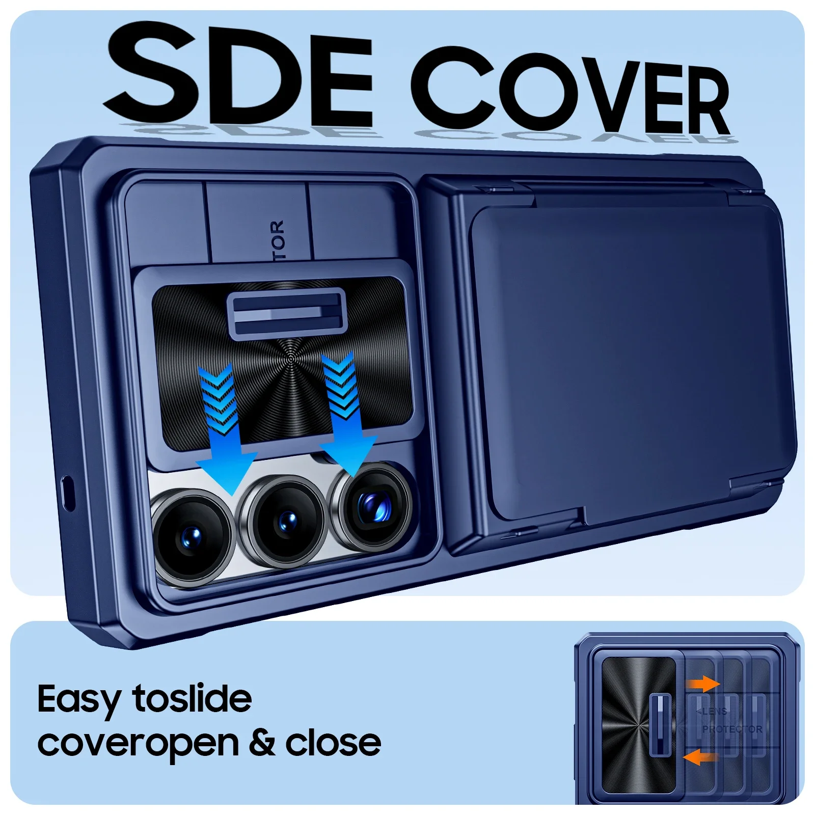 Rugged Blue Silicone Protective Phone Case with Wallet and RFID Card Holder & Camera Cover