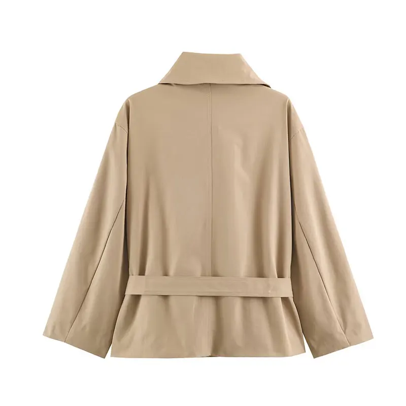 TFAFXY 2026 Nouveaux Manteaux Décontractés Chic pour Femme, Vestes Unies à Col Rabattu et Manches Longues, Coupe Ample avec Ceinture, Tendance Automne