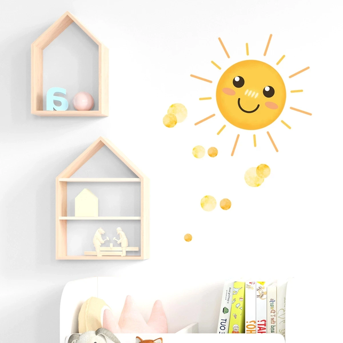 Funny Smiley Sun Wall Stickers for Baby room Kids Bedroom Nursery Kindergarten Wall Decor Removable PVC Decals Art Murals