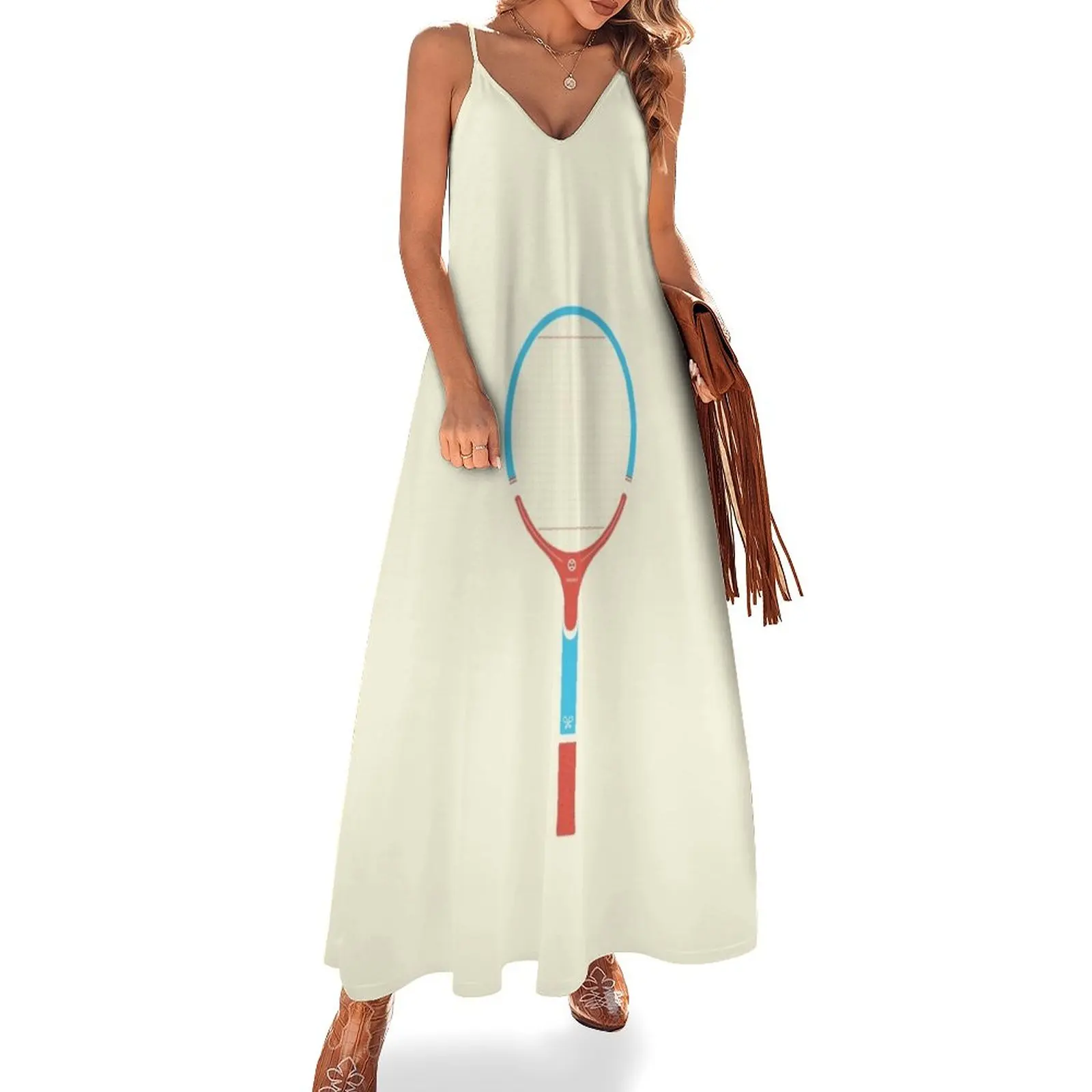 

Retro vintage wood tennis racket Sleeveless Dress Women's summer suit Long veiled dresses