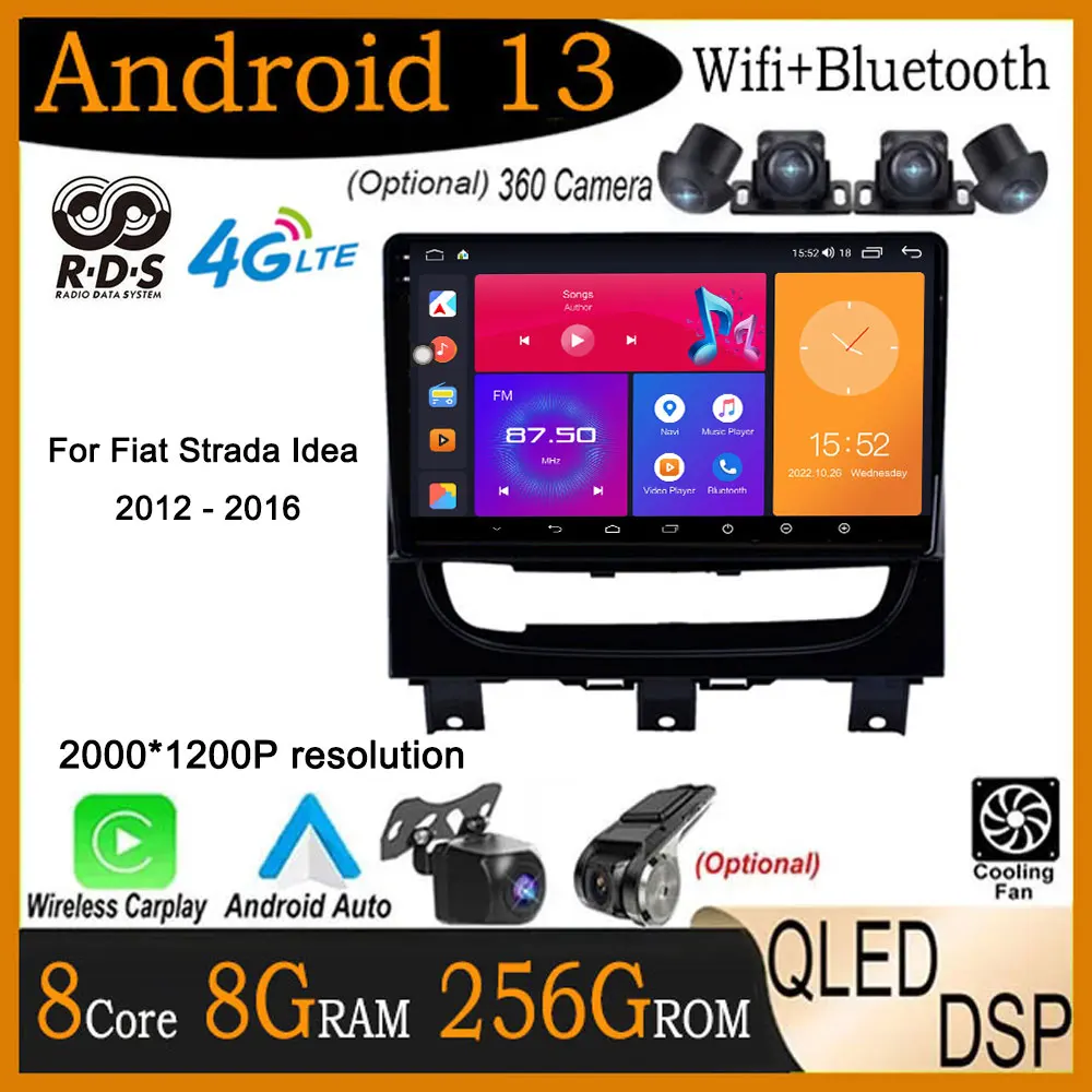 9 "Android 13 Per Fiat Strada Idea 2012 - 2016 Dsp Qled Autoradio Multimediale Navigazione Gps Video Stereo 4G Lte Wifi