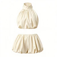 Ensembles de jupes courtes vintage Y2K pour femmes, hauts courts sans manches à col halter dos nu, unis ou à pois, avec jupes bouffantes, tenues de vacances 5