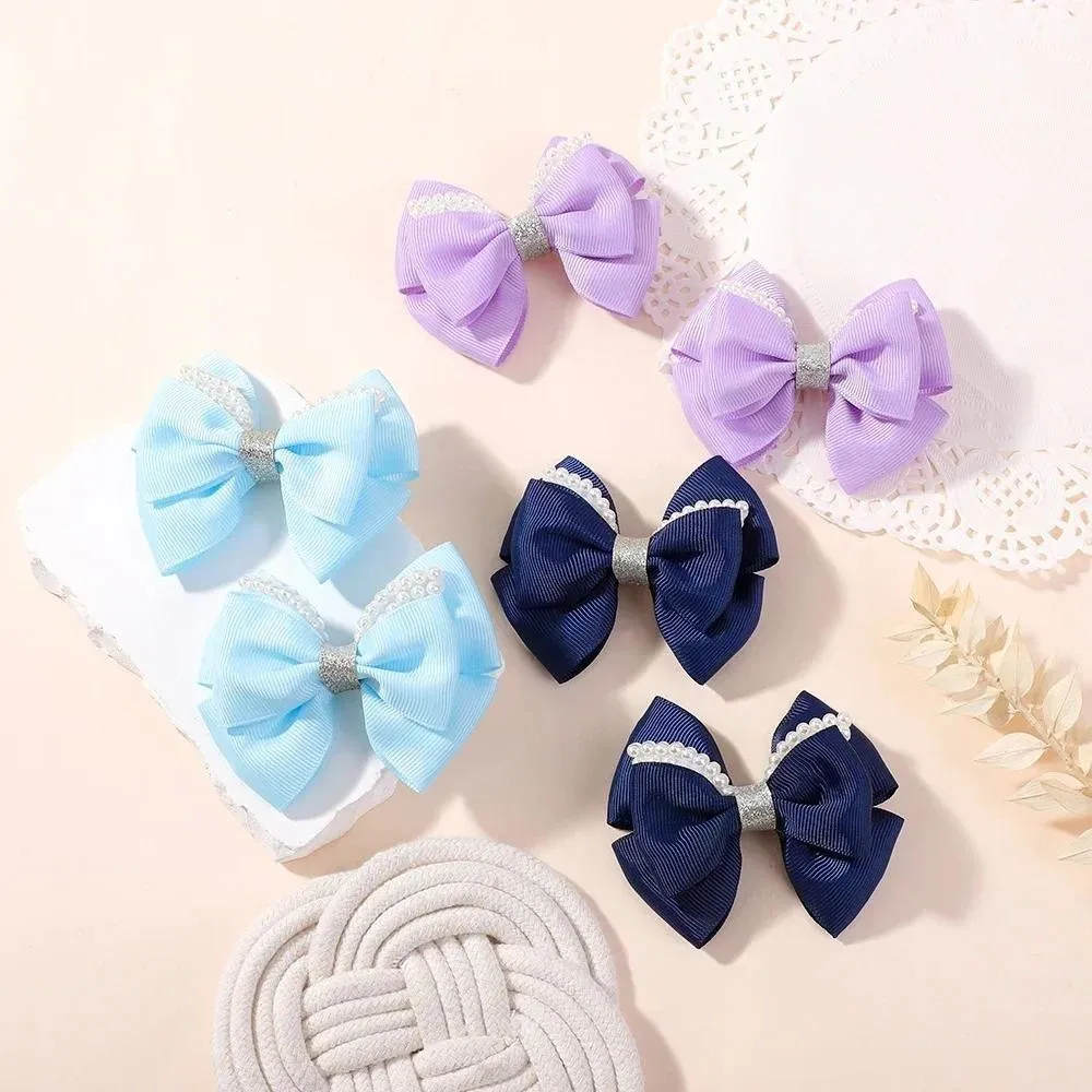 2 Stücke 3,34 Zoll Kinder Bögen Perlenband Haarspangen für Baby Mädchen Boutique Zarte Schleife Haarspange Palast Prinzessin Stil Kopfbedeckung – Detail 9
