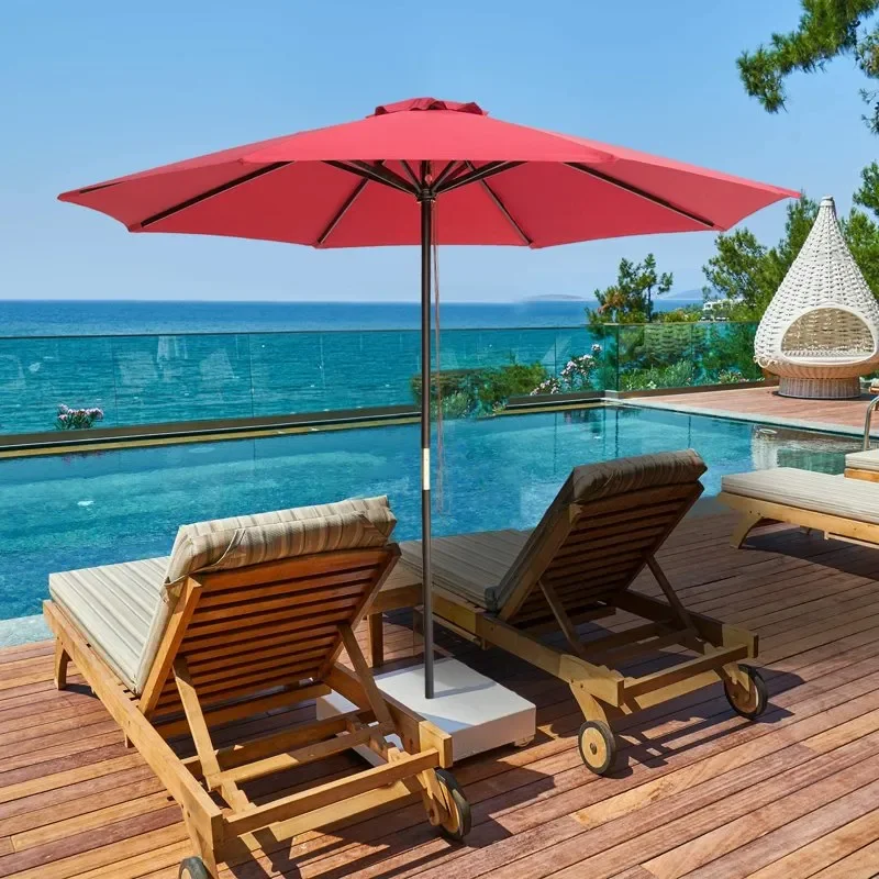 

Bamboo Wood Outdoor Patio/Table/Market Umbrella with Pulley Lift – Red
