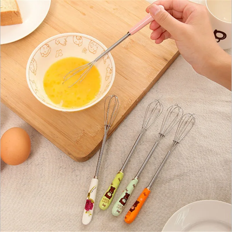 Cartoon Little Bear Egg Beater Coffee Milk Drink Mixer Ceramic Handle Stirring Whisk Frother Foamer Kitchen Gadgets