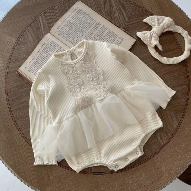 

New Girls Baby Spring Autumn Mesh Full Sleeved Romper Loose Sweet Soft Fashion Lace Outdoor One Piece