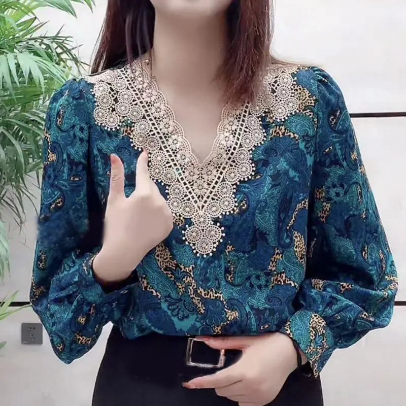 여성용 v넥 레이스 언더코트, 랜턴 슬리브, 루즈한 블라우스, 얇은 타이 다이, 다양한 색상, 봄/여름 플러스 사이즈, 쉬폰, 비치 스타일