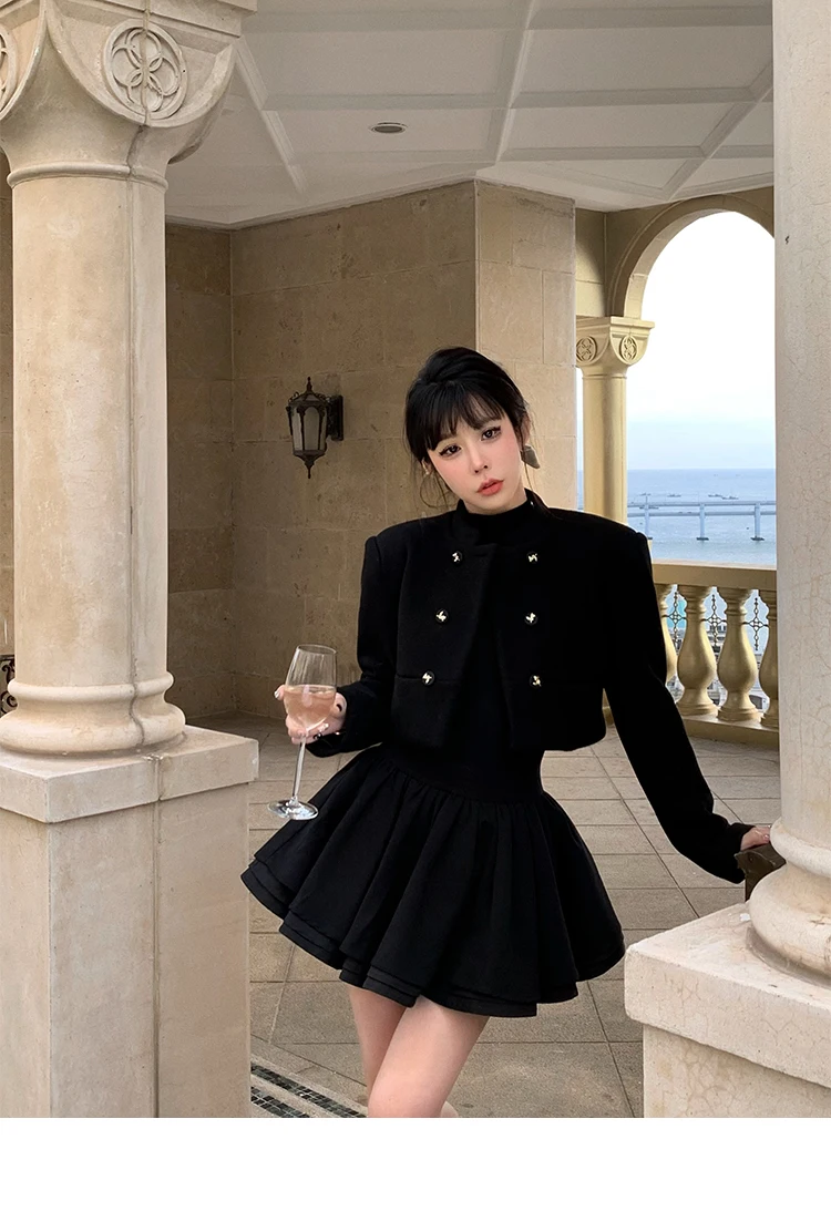 Elegant Solid Knitted Dress Women Long Sleeve Half High Collar A-line Mini Dresses Autumn Winter Birthday Party Vestidos Trend