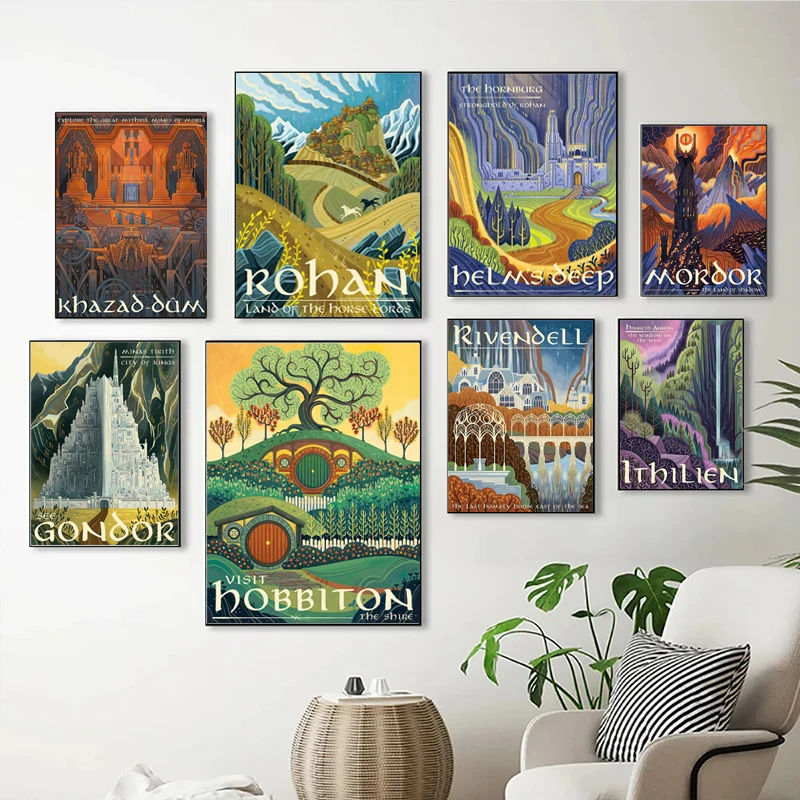 Abstract Ring Art Retro Travel Poster Vintage Film Mordor Castle Lord Magic Canvas Painting Wall Kid Bed Room Home Decor Picture