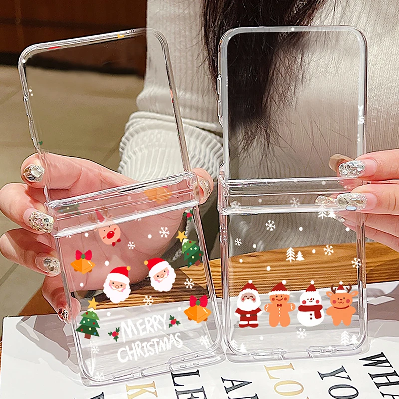Christmas Pattern Transparent Shockproof Phone Case - Hard PC Clear Folding Cover