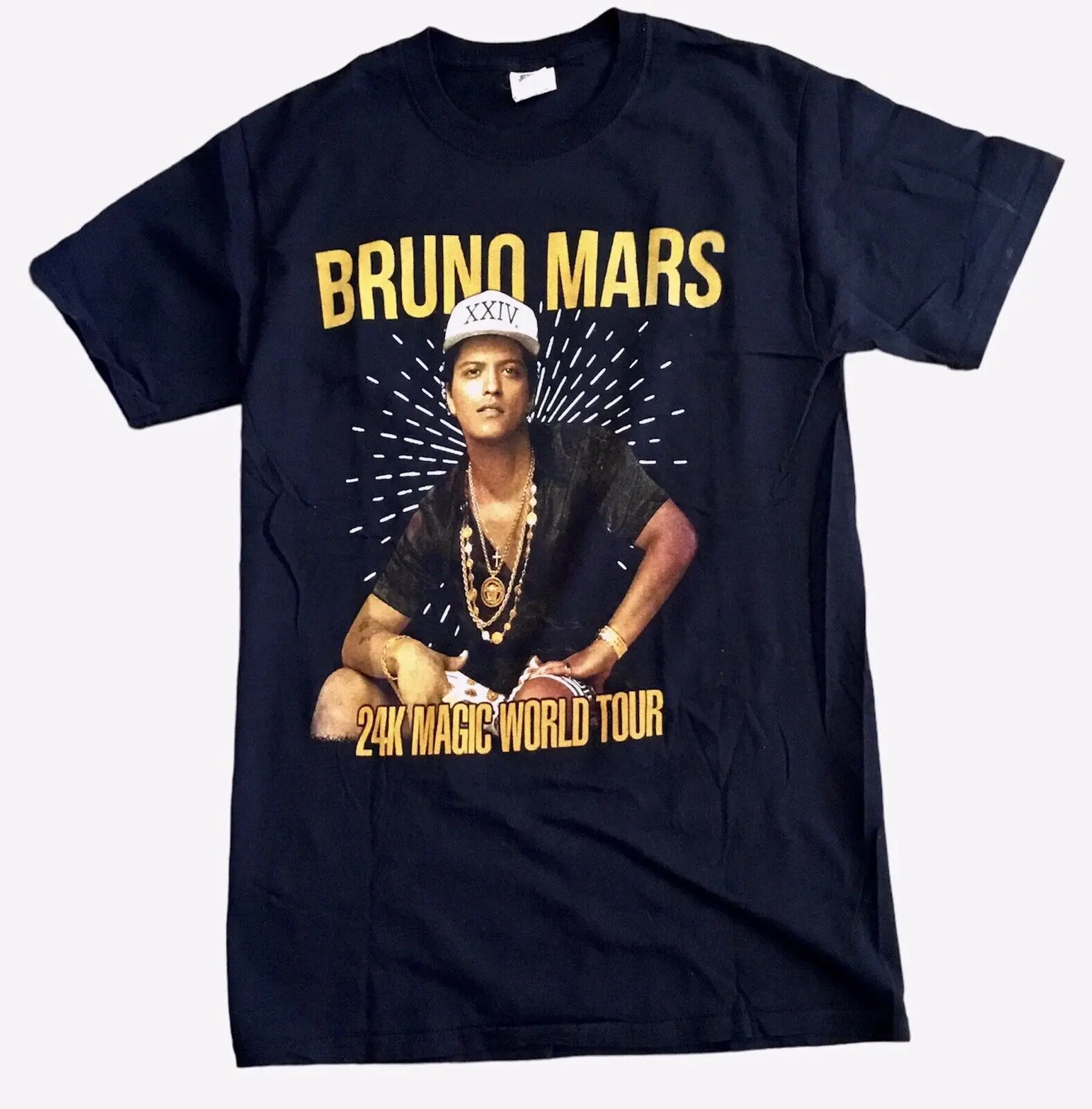 Bruno Mars 24K Magic World Tour Piccola Maglietta Con Stampa Grafica Nera