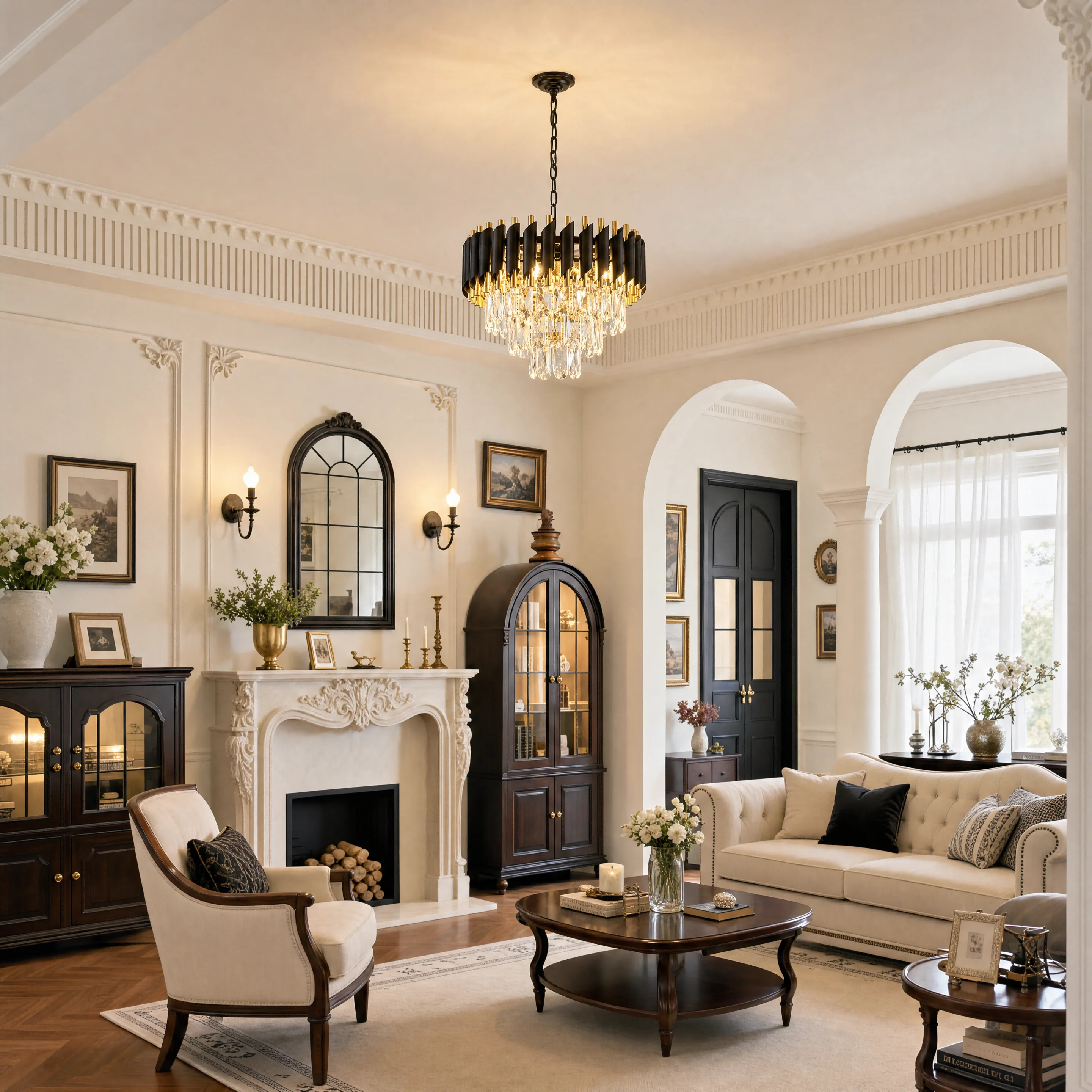 Modern Black and Gold Crystal Chandelier, Luxury K9 Crystal Dining Room Chandelier Light Fixture, Adjustable Chain Hanging Pendant Ceiling Light for Living Room Bedroom Foyer Entryway Kitchen Island Hallway