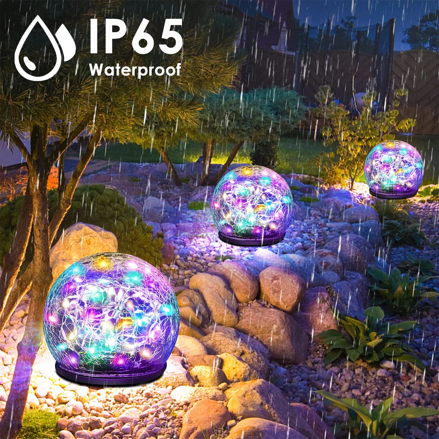 Outdoor Solar Garden Light Round Cracked Glass Lamp Waterproof Landscape Decor Ball Light for Villa Walkway Path Yard Holiday 2