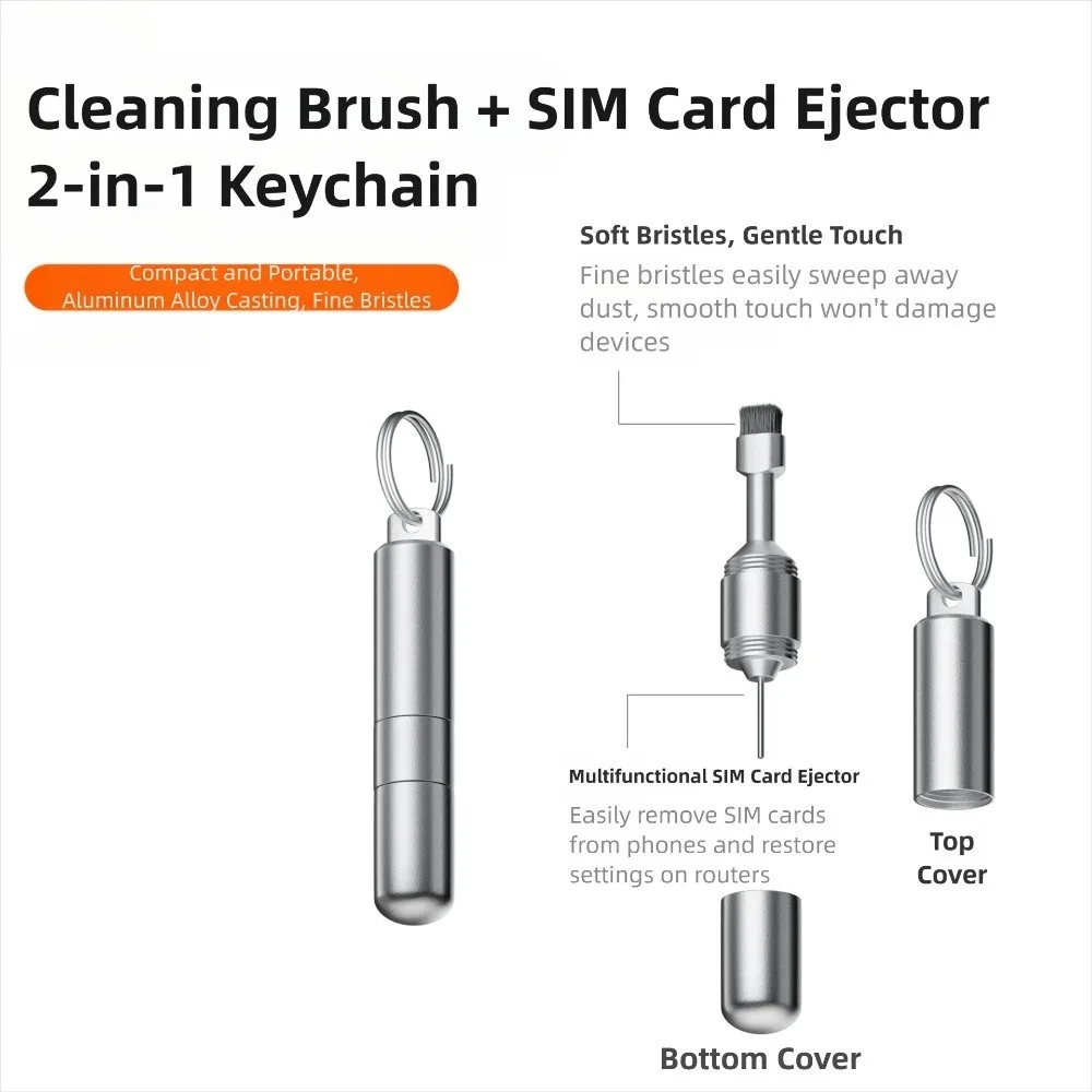 2 in 1 SIM Card Tray Removal Tool Mini Aluminum Alloy Earphone Cleaning Brush Portable Multi-functional Cleaning Pen
