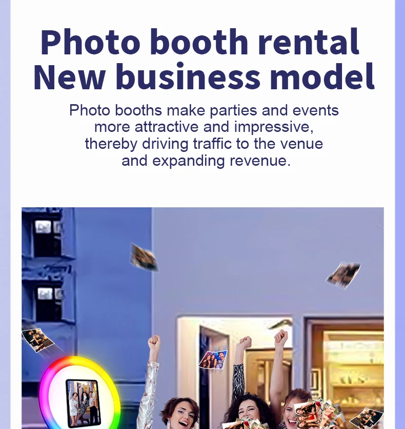 Máquina de fotomatón para iPad, para 10,2 pulgadas/10,5 pulgadas/11 pulgadas/12,9 pulgadas/13 pulgadas, bodas, fiestas, eventos, fotomatón LED portátil para Selfie