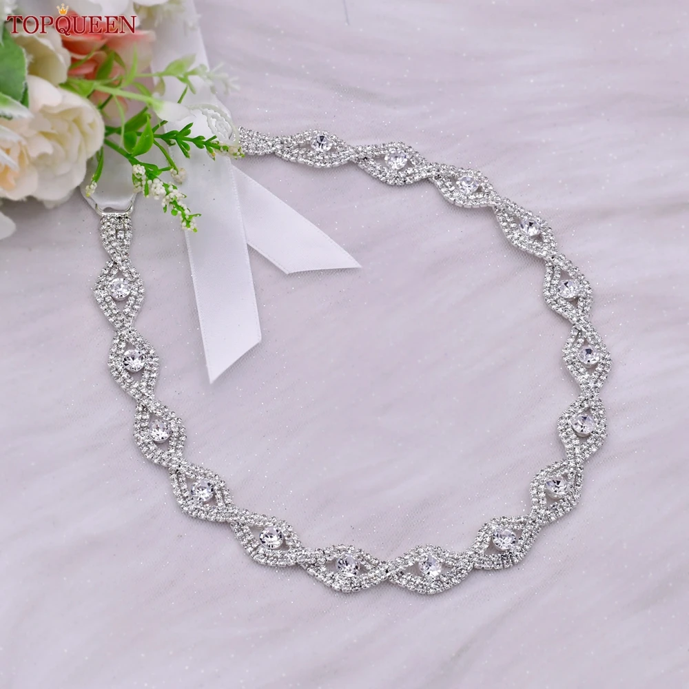 

TOPQUEEN S302 Silver Rhinestones Bridal Belt Accessories Shiny Women Dresses Waistband Wedding Decoration Girdles Party Sash