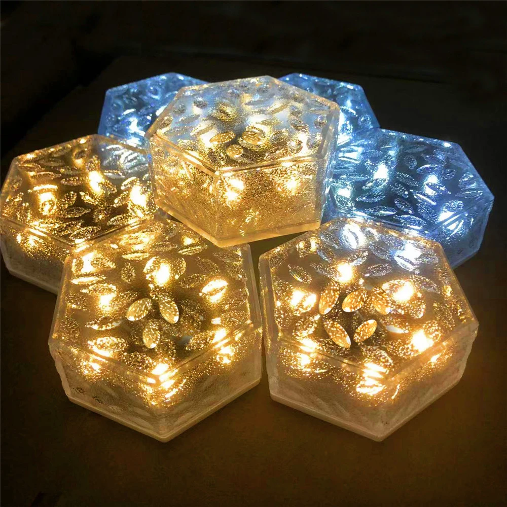 solar lights outdoor New 2022 Solar Led Light Outdoor Waterproof Hexagon Solar Power Garden Light Ice Brick Lamp Decor for Patio Stair Fence Garden solar deck post lights