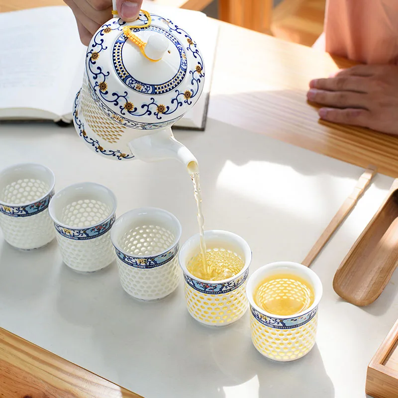 Traditional Chinese Blue White Porcelain Tea Set Green Puer Tea Cup Pot Ceramic Teapot Kungfu Teaset Teatime Drinkware Teaware