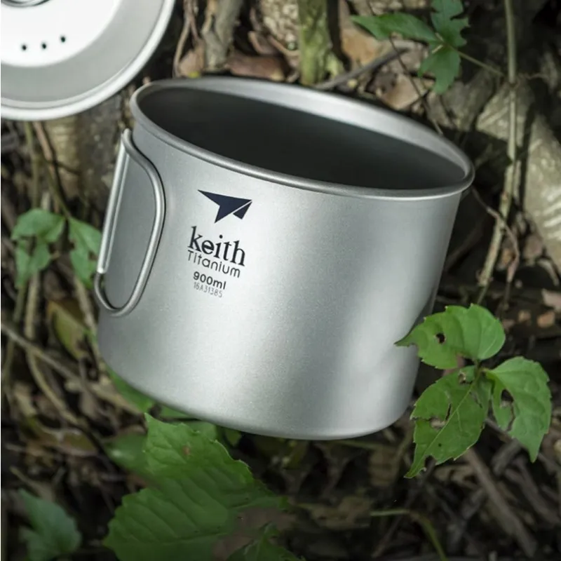 Keith Outdoor Camping Titanium Water Cup Ultralight Portable Folding Handle Hiking Travel Picnic Coffee Cup